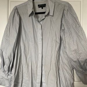 Puff sleeve stripped button down